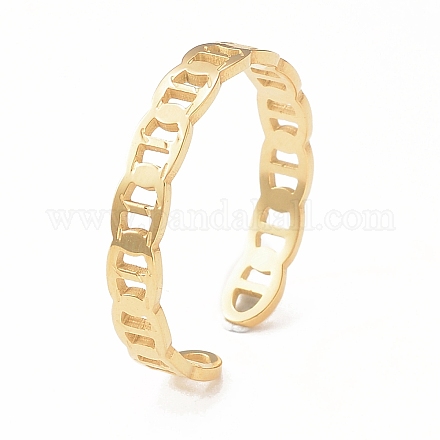 Ion Plating(IP) 304 Stainless Steel Hollow Out Oval Open Cuff Ring for Women RJEW-I096-23G-1