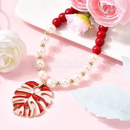 Ожерелья из круглых бусин из листового сплава с эмалью NJEW-JN05349-01-1