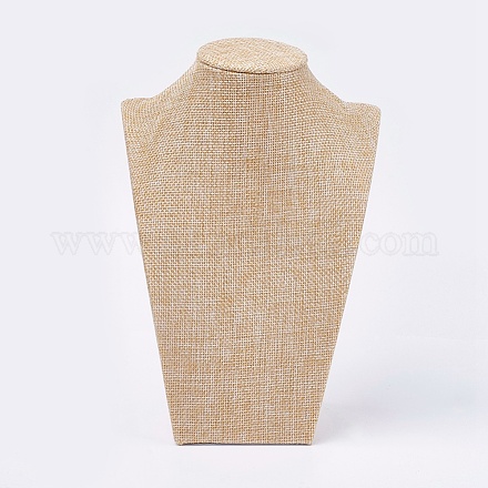 Wooden Covered with Imitation Burlap Necklace Displays NDIS-K001-B14-1