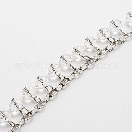 Handmade Faceted Rondelle Glass Beads Chains for Necklaces Bracelets Making AJEW-JB00086-01-1