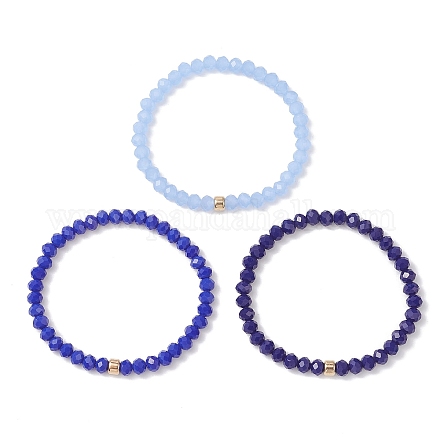 3 шт. браслеты-рондели из граненых бусин-подделок из непрозрачного стекла и искусственного нефрита для женщин BJEW-JB12563-02-1