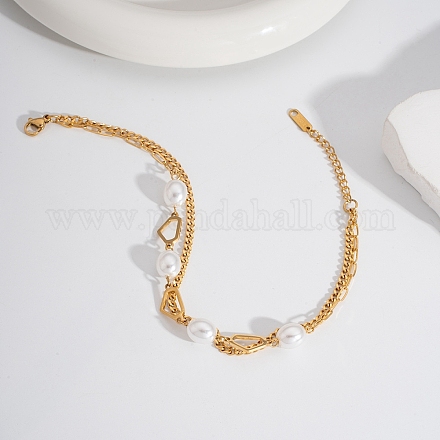 Элегантные двухслойные браслеты-цепочки из нержавеющей стали 304 с искусственным жемчугом HM7489-8-1