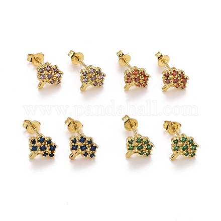 Rack Plating Brass Micro Pave Cubic Zirconia Stud Earrings EJEW-F278-03-G-1