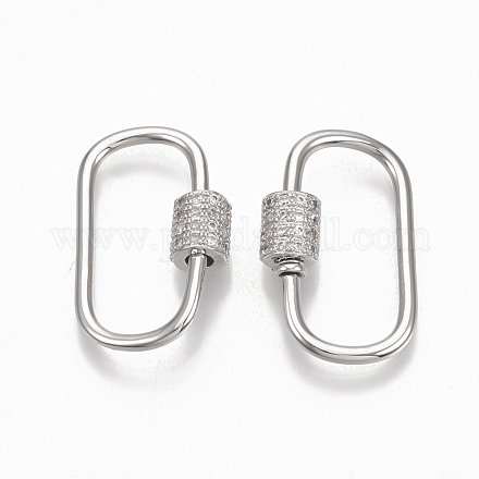 Brass Micro Pave Clear Cubic Zirconia Screw Carabiner Lock Charms ZIRC-T010-10P-1