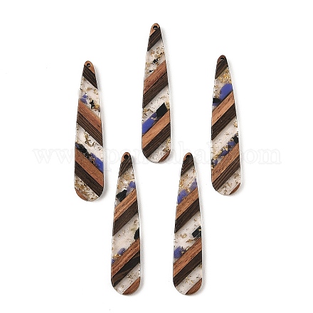 Grands pendentifs en résine transparente et bois de noyer RESI-E050-01A-01-1