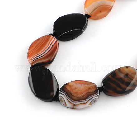 Natural Striped Agate/Banded Agate Oval Bead Strands G-Q941-069-1