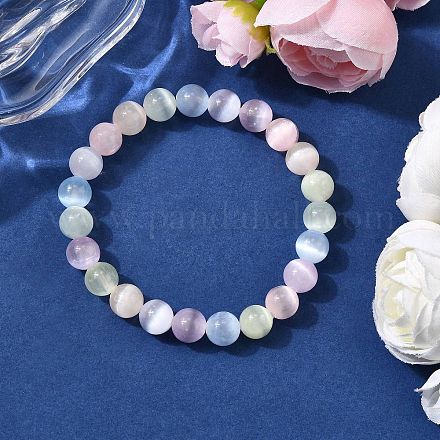 天然セレナイトのラウンドビーズストレッチブレスレット（男女兼用