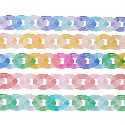 5 Stränge 5 Farben transparente handgefertigte Bordsteinkette aus Acryl AJEW-TA0001-15-1