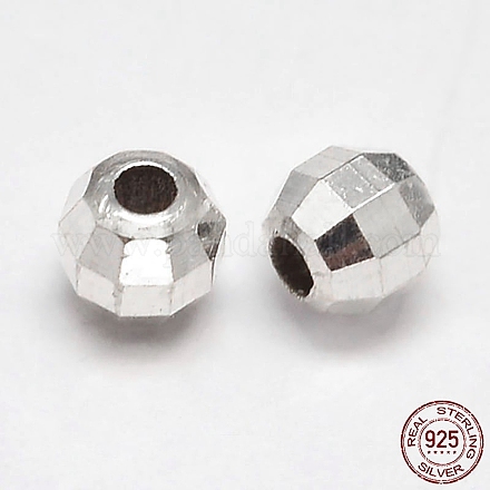 多面カットラウンド925の純銀製のビーズ  銀  6mm  穴：2.5mm  約72個/20g STER-F012-02F-1