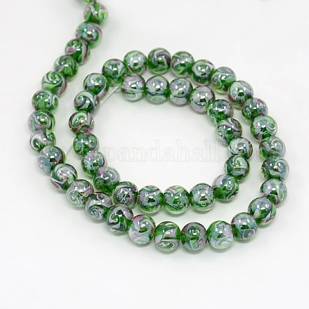 Pearlized Lampwork Inner Flower Round Beads Strands LAMP-O004-A03-1