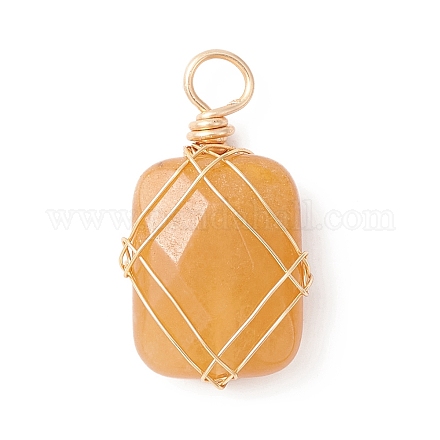 Natural Yellow Jade Copper Wire Wrapped Pendants PALLOY-JF02131-02-1
