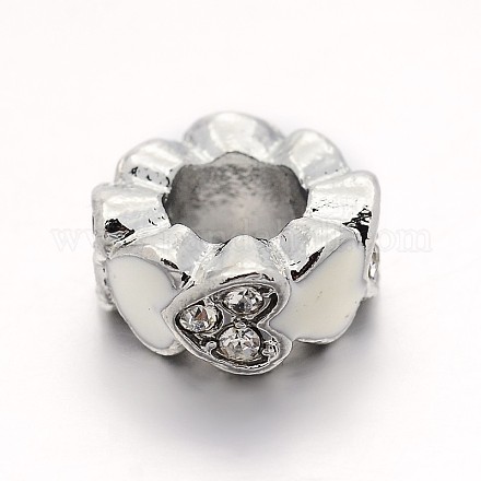 Platinum Plated Alloy Pave Crystal Rhinestone Enamel Large Hole European Column Carved Heart Beads ENAM-E270-01A-1