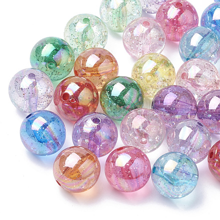 AB-Color Plated Transparent Acrylic Beads with Glitter Powder TACR-R136-03-1