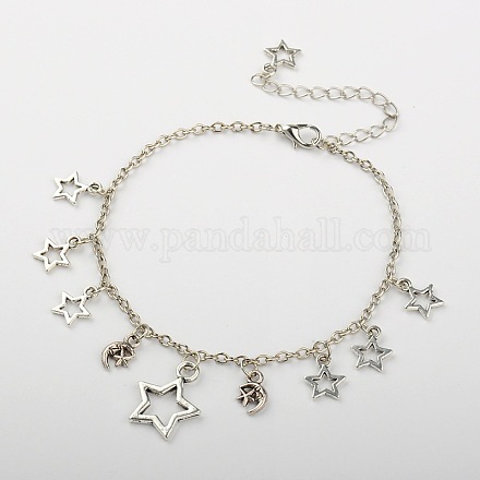 Tibetan Style Alloy Star Charm Anklets AJEW-AN00014-01-1
