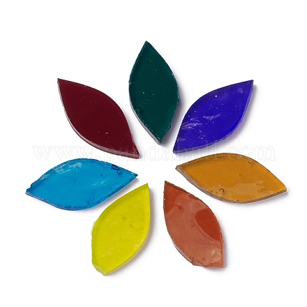 花びらのモザイクタイル  ガラスの葉のモザイク作品  DIYの工芸品の家の装飾芸術のために  ミックスカラー  24.5~26x11~11.5x2.5~3mm  約40~41個/袋 GGLA-D003-02T-1
