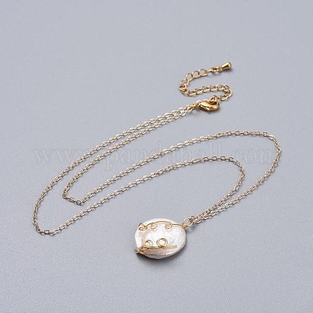 Natural Baroque Pearl Keshi Pearl Pendant Necklaces NJEW-JN02470-1