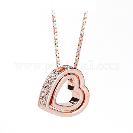 Real 18K Rose Gold Plated Alloy Austrian Crystal Heart Pendant Necklaces NJEW-DD0001-27D-1