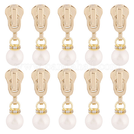 10 шт. круглые акриловые жемчужные и сплавные бегунки для молний HJEW-TAC0086-1