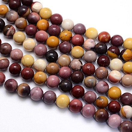 Chapelets de perles en mokaite naturel rondes G-O047-12-8mm-1