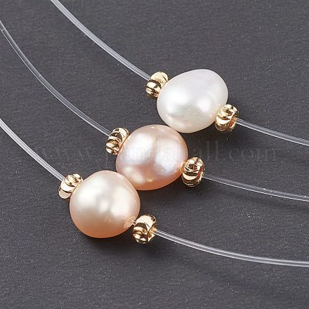 Collar colgante de perlas naturales con alambre de nylon para mujer NJEW-JN03829-1