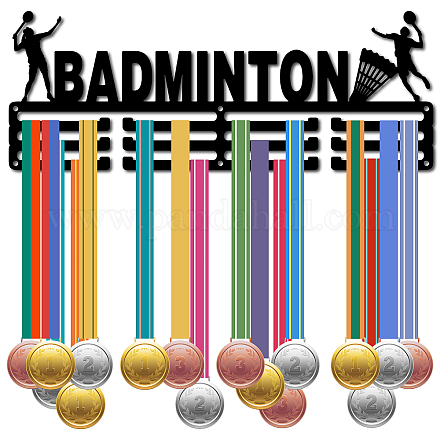 CREATCABIN Badminton Medal Holder Hanger Sports Medal Hanger Rack Medal Holder Black Metal Iron Shelf Organizer Race Medal Stand Frame Wall Mounted Over 60 Medals for Athletes Medalist 15.7 x 6Inch ODIS-WH0037-093-1