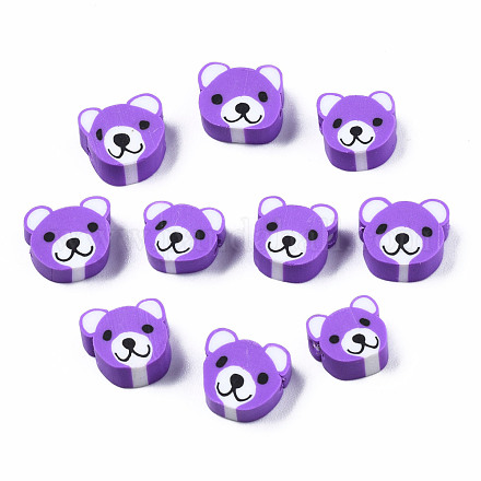 手作り樹脂粘土ビーズ  クマ  暗紫色  8~11x9~11x4mm  穴：1.5mm CLAY-S096-004H-1
