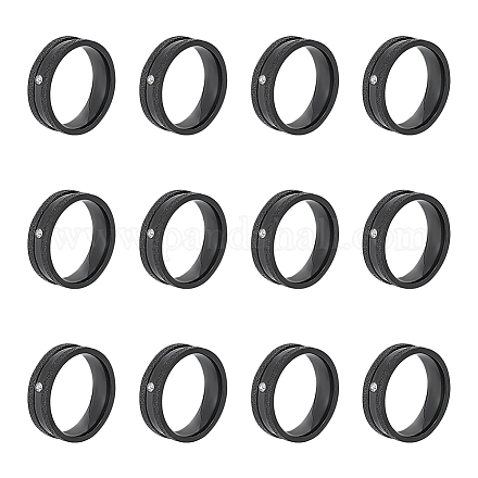 UNICRAFTALE 12Pcs Black Stainless Steel Frosted Blank Ring Size 6 Crystal Rhinestone Grooved Ring Round Empty Ring for Inlay Ring Jewelry Band Making and Gift RJEW-UN0002-46EB-1
