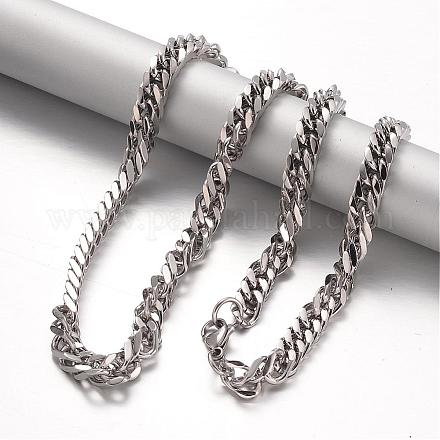 304 Stainless Steel Cuban Link Chain Necklaces and Bracelets Jewelry Sets SJEW-F129-01-P-1
