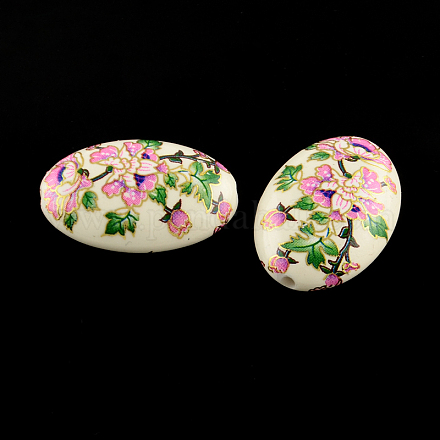 Oval Flower Printed Acrylic Beads MACR-R550B-04I-1