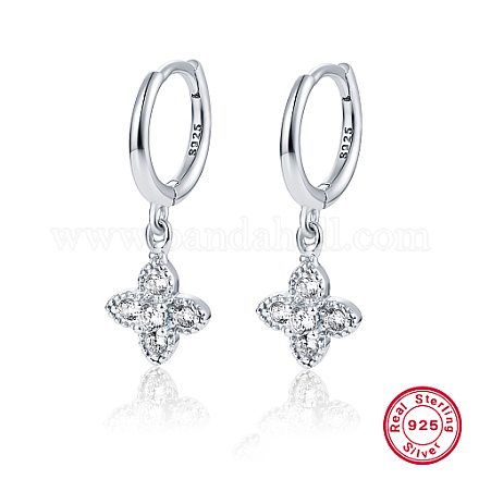 Boucles d'oreilles créoles pendantes en argent sterling plaqué rhodium avec micro pavé de zircones cubiques BG2685-2-1