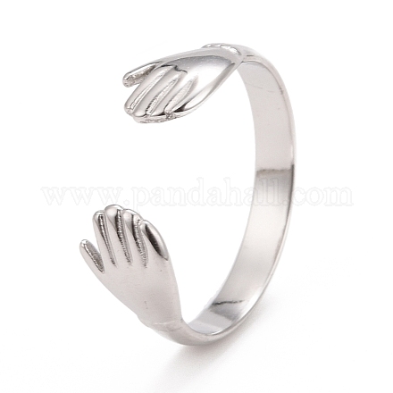 304 anillo de puño abierto de doble abrazo de acero inoxidable para mujer RJEW-C025-08B-P-1