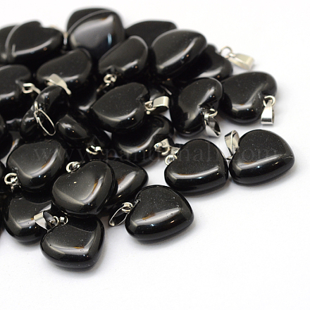 Coeur naturel pendentifs en pierre noire X-G-Q371-05-1