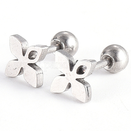 201 Stainless Steel Flower Barbell Cartilage Earrings X-EJEW-R147-26-1