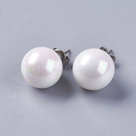 Orecchini a bottone a sfera con perla con conchiglia elettroplaccata EJEW-I209-04-12mm-1