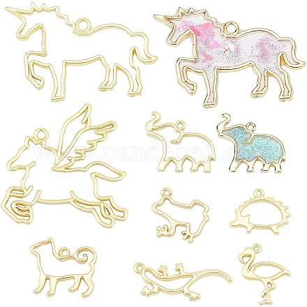 CHGCRAFT 32Pcs Animal Open Back Bezel Pendants for Epoxy Resin Sitting Unicorn Hollow Frame Big Dangle Charms Gold Filigree Animal Hanging Ornament Bezel Setting Tray FIND-CA0002-86-1