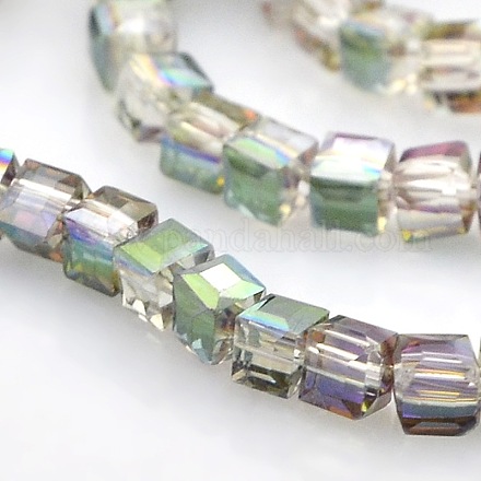 Half Plated Clear Glass Faceted Cube Beads Strands GLAA-A031-3mm-HP01-1