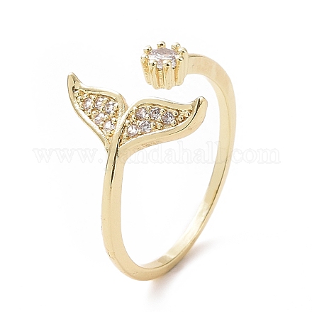 Clear Cubic Zirconia Whale Tail Shape Open Cuff Ring RJEW-H127-40G-1
