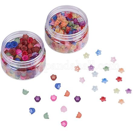 NBEADS 2 Boxes Mixed Color Transparent Flower Frosted Acrylic Beads Loose Beads Bead Caps DIY Jewelry Making OACR-NB0001-02-1