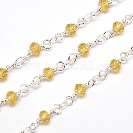 Electroplate Brass Glass Beads Handmade Chains CHC-M008-14-FF-1