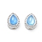 Brass Light Sky Blue Glass Teardrop Multi-Strand Links, with Clear Cubic Zirconia, Silver, 11x8x7mm, Hole: 1.8mm