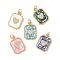 Rack Plating Brass Micro Pave Cubic Zirconia & Shell Pendants, Rectangle with Heart, with Enamel, Long-lasting Plated, Cadmium Free & Lead Free, with Jump Ring, Real 18K Gold Plated, 18.5x13x2.5mm, Hole: 3.4mm