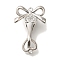 Brass Micro Pave Clear Cubic Zirconia Fold Over Clasps, Cadmium Free & Nickel Free & Lead Free, Bowknot, Platinum, 28mm, bowknot: 22.5x16x9.5mm, hole: 1.2mm, heart: 8.5x8x1mm, hole: 1.2mm