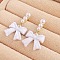 Bowknot Alloy Flocking Dangle Stud Earrings, with Imitation Pearl, Golden, White, 36x21mm