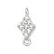 Brass Micro Pave Clear Cubic Zirconia Connector Charms, Long-Lasting Plated, Platinum, Rhombus, 15x7.5x3.5mm, Hole: 1.4mm