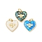 Brass Charms, Heart with Dragonfly Charms, with Resin Imitation Opal, Rack Plating, Long-Lasting Plated, Lead Free & Cadmium Free, Real 18K Gold Plated, Mixed Color, 14x14x3mm, Hole: 3mm
