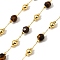 Handmade Tiger Eye Faceted Round Beaded Chains, Soldered, with Brass Beads, Long-Lasting Plated, with Spool, Golden, 6mm, about 32.81 Feet(10m)/Roll
