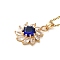 Brass Micro Pave Cubic Zirconia Flower Pendant Necklaces for Women, 201 Stainless Steel Cable Chain Necklaces, Medium Blue, 15.94 inch(40.5cm)