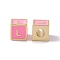 Rack Plating Brass Enamel Beads, Cadmium Free & Nickel Free & Lead Free, Real 18K Gold Plated, Cube with Letter, Pearl Pink, Letter.L, 6x6x6mm, Hole: 2.5mm