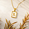 Rectangle 304 Stainless Steel Pave Natural White Shell Initial Pendant Necklaces for Women, Real 18K Gold Plated, Letter R, 15.75 inch(40cm)