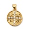 Brass Micro Pave Clear Cubic Zirconia Pendants, Flat Round with Cross Charms, Lead Free & Cadmium Free, Long-Lasting Plated, Rack Plating, Real 18K Gold Plated, 17.5x14.5x4mm, Hole: 4x3.5mm